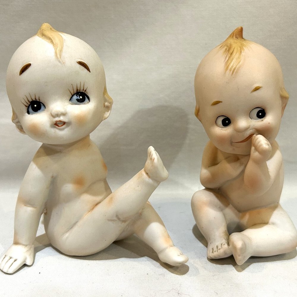 Pair of Vintage Kewpie Babies Porcelain Bisque Figurine Brinn Japan Piano Baby